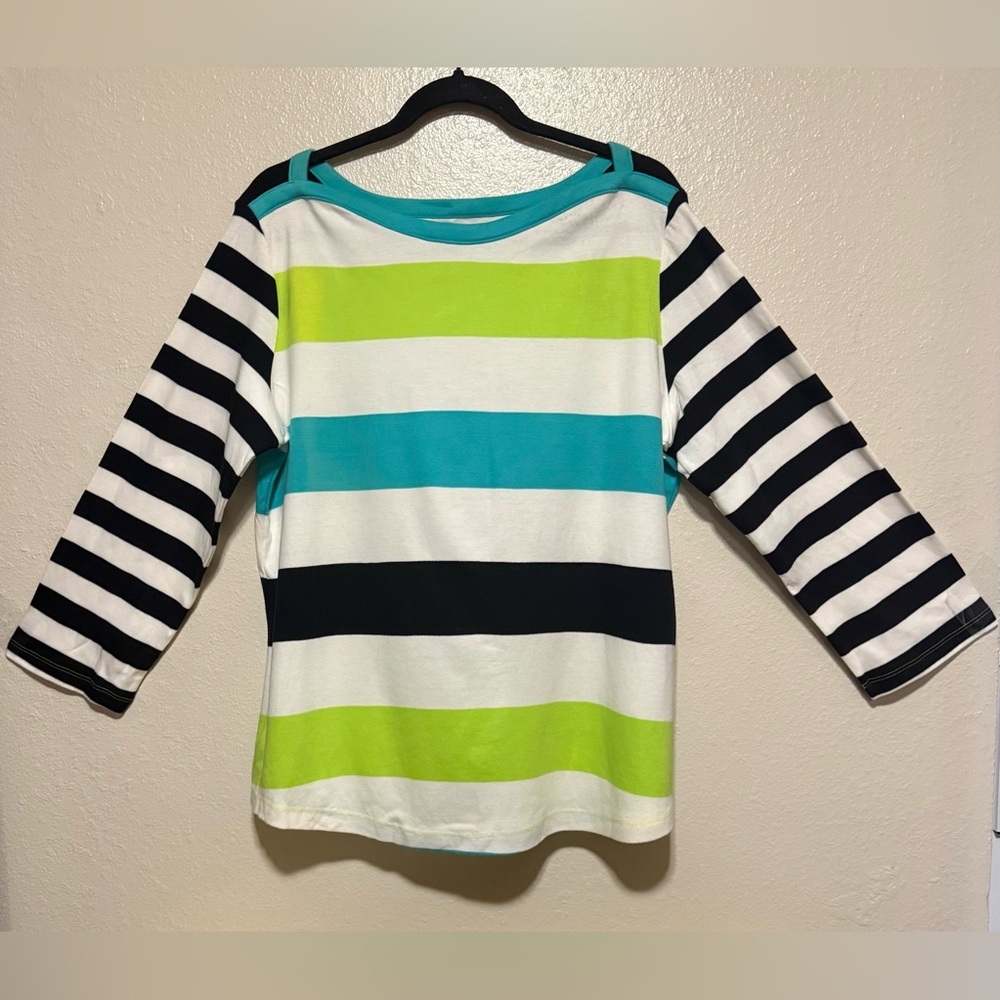 Westbound Striped 3/4 Sleeve Top | Blue Green Black Stripe Shirt | XL - Picture 2 of 4